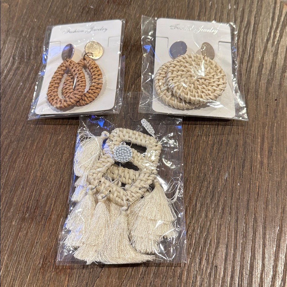 Fashion Jewelry Woven Earrings Set - Tan and Cream